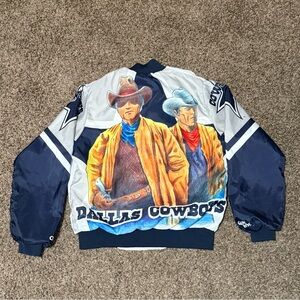 Vintage Rare 80s NFL Dallas Cowboys Chalk Line Satin Jacket Size 18-20 USA Made